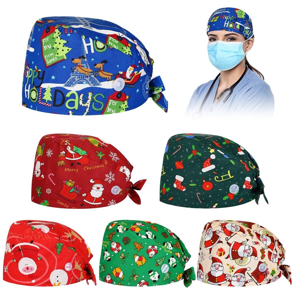 2887 6 Pcs Scrub Caps Hats Adjustable Sweatband Nursing Working Supplies